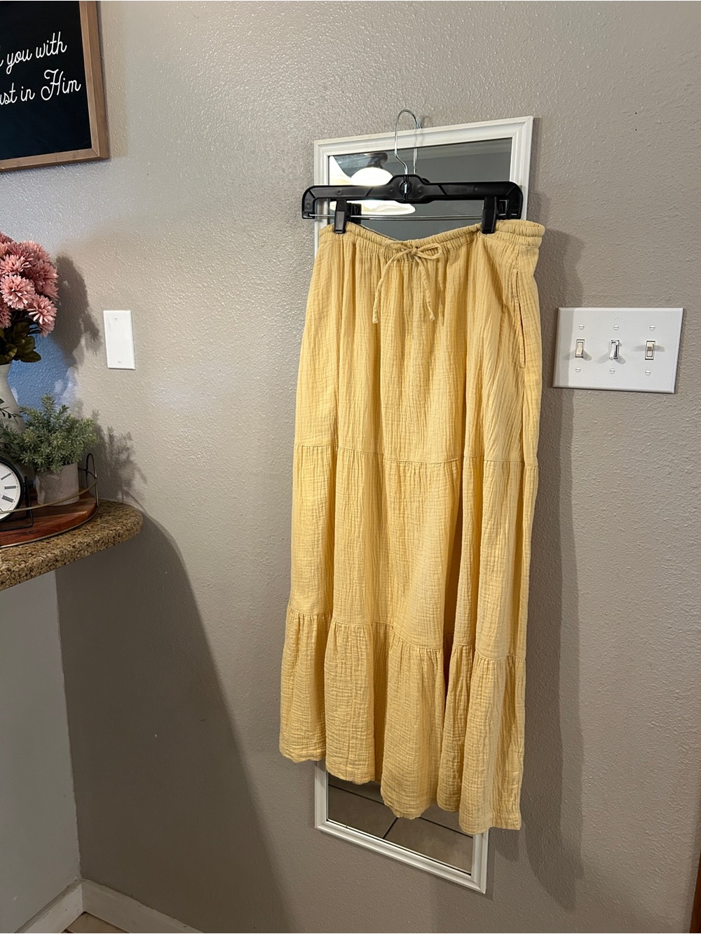 Pact Organic Cotton Gauze Yellow Tiered Maxi Skirt Medium